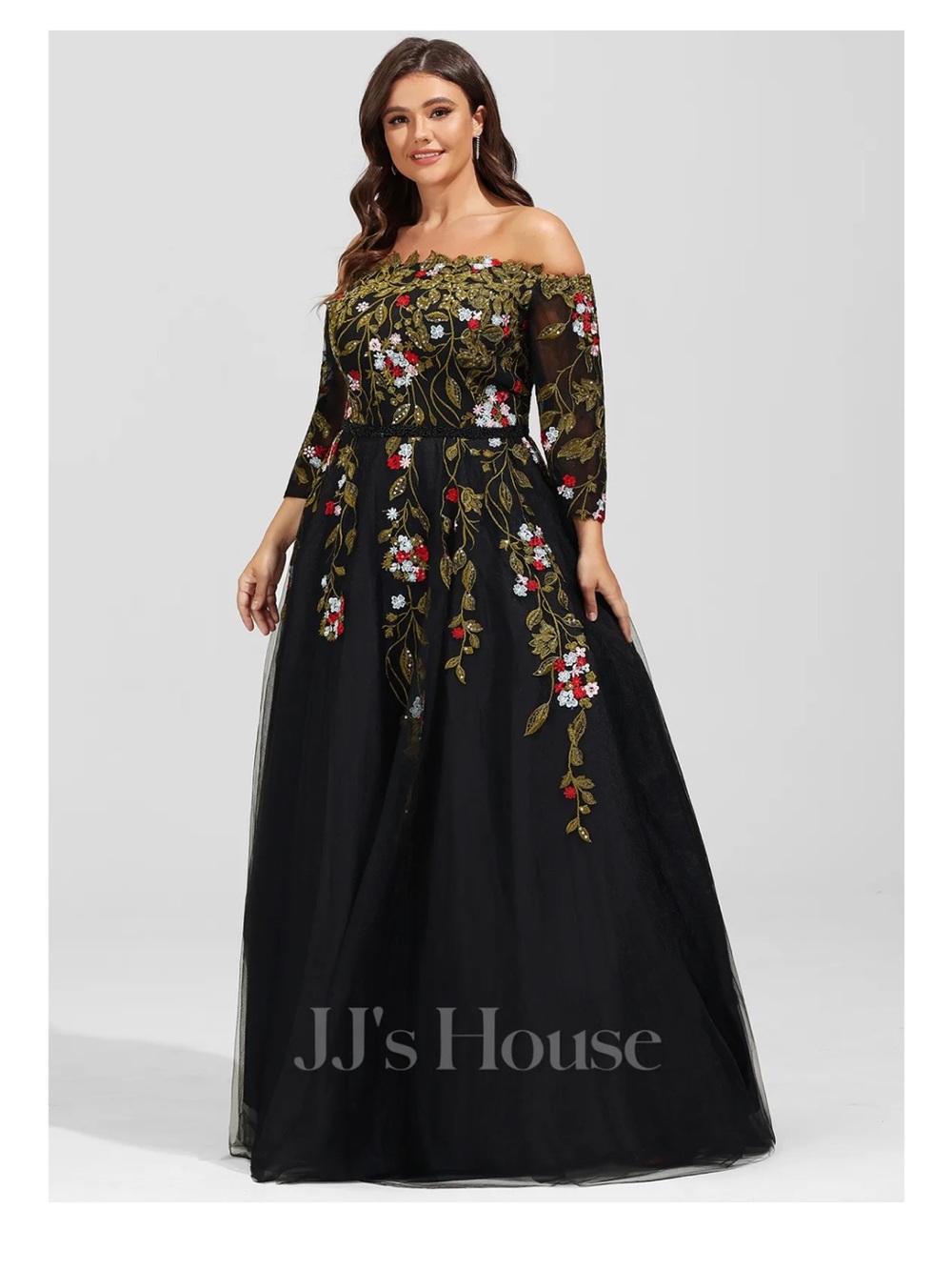 JJs House Black Off-Shoulder Embroidered Evening Dress Plus Size 22 W - Picture 3 of 12